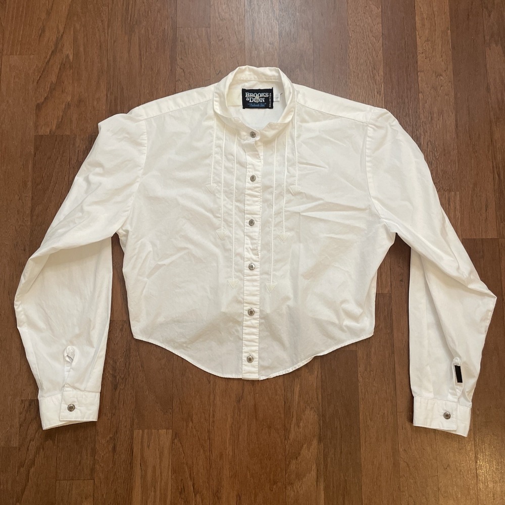 90s Vintage Panhandle Slim Brooks And Dunn Western Wear White Cropped Shirt L